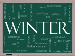 Winter Word Cloud Concept on a Blackboard